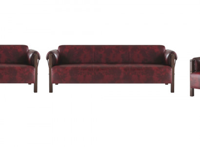 Bank Bordeaux lederen sofa's hout compleet 3-delig 3-zit 2-zit fauteuil