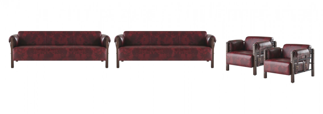 Lederen banken Hout 3-zits fauteuil Bordeaux Moderne Lederen bank Vintage 4-delig.