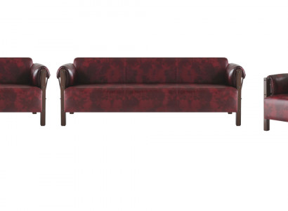 Lederen banken Hout 3-zits fauteuil Bordeaux Moderne Lederen bank Vintage 4-delig.