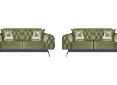 Sofa-Set 2-zits Lederen Banken Groen Chesterfield Klassiek Kussen Bekleding