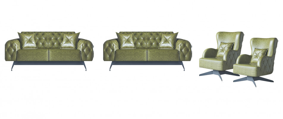 Sofa-Set Kussen Kussen 2-Zitter Leren Fauteuil Groen Zitmeubel Chesterfield