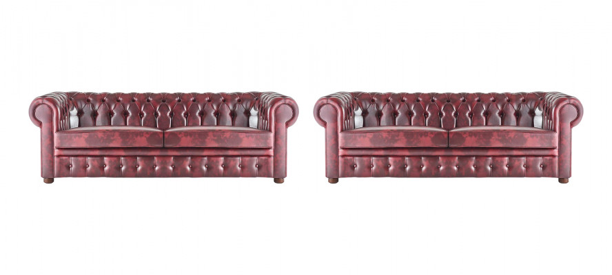 Chesterfield 3-Zits Bank Bordeaux Sofa's Klassiek Lederen Sofa's Hout 2-delig