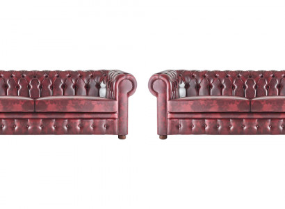 Chesterfield 3-Zits Bank Bordeaux Sofa's Klassiek Lederen Sofa's Hout 2-delig