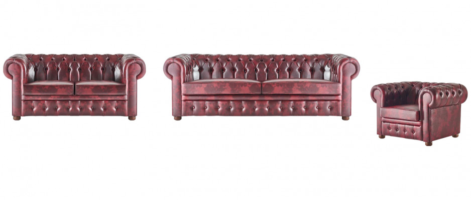 Zitmeubelset Bordeaux 3-zitter 2-zitter fauteuil Chesterfield Klassieke meubels