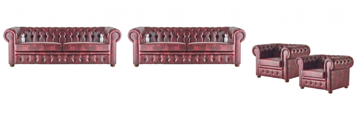 Lederset van leder 3-zits fauteuil Bordeaux Chesterfield gestoffeerd sofa leer 4-delig