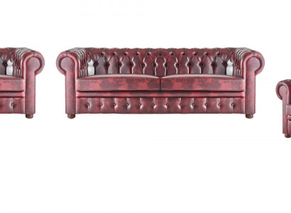 Lederset van leder 3-zits fauteuil Bordeaux Chesterfield gestoffeerd sofa leer 4-delig