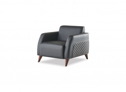 Fauteuil Zwart Lederen Relaxfauteuil Modern Hout Zachte Armleuningen 1-Zitter