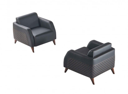 Lederen fauteuil set zwart loungestoel hout 1-zitter modern bekleding zacht