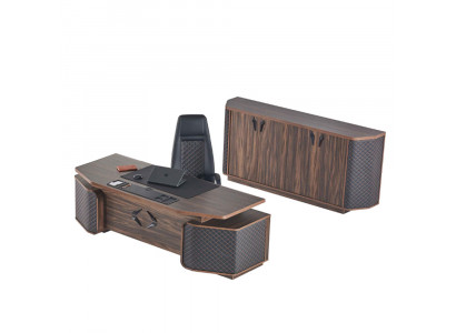 Werkkamer-set Kantoortafel Bureaustoel Dressoir Zwart Bruin Directiestoel