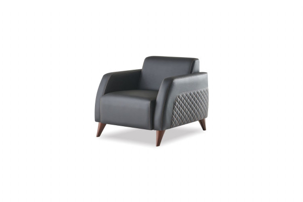 Compleet set lederen bank zwart 3-zits fauteuil salontafel hout leder 4-delig.