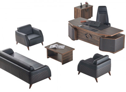 Modern compleet kantoor set bureau banken bruin zwart leer