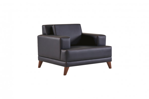 Komplett zitmeubel 2-zits fauteuil zwart modern gestoffeerd kussen leer