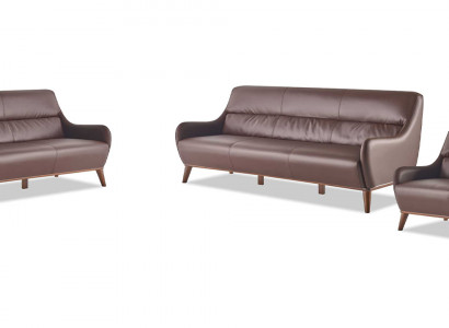 Compleet bankstel 3-zits 2-zits fauteuil bruin klassiek bankstel leer.