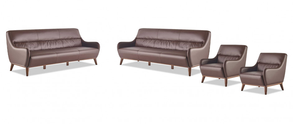 Ledersofa compleet 3-zits 2x fauteuils Klassiek bruin leer hout bank