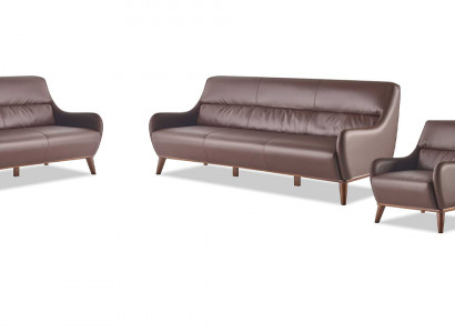 Ledersofa compleet 3-zits 2x fauteuils Klassiek bruin leer hout bank