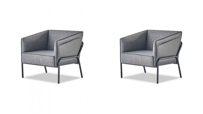 Leunstoel Set Fauteuil Leder Textiel Roestvrij staal Modern 1-zitter Grijs Hout