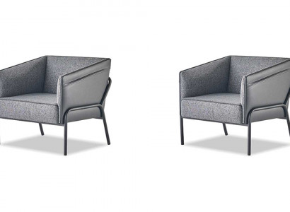 Leunstoel Set Fauteuil Leder Textiel Roestvrij staal Modern 1-zitter Grijs Hout