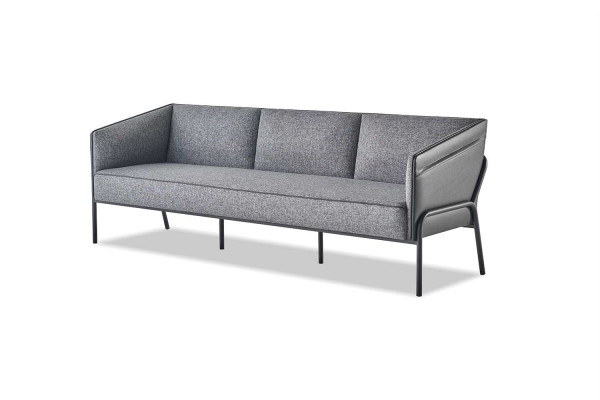 Bankstellen Leder Grijs Modern 3-zits 2x Stoel Textiel Roestvrijstaal Hout
