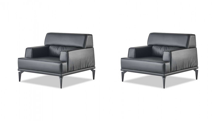 Lehnsessel set zwart fauteuil zwart modern leder roestvrij staal hout 1-zits