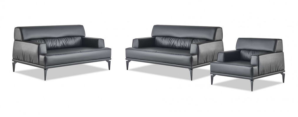 Zitmeubilair Moderne Sofa-Set 2-zitsbank Fauteuil Zwart Bankstellen Leer
