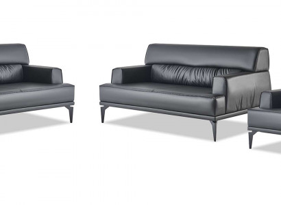Zitmeubilair Moderne Sofa-Set 2-zitsbank Fauteuil Zwart Bankstellen Leer