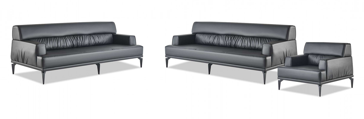 Sofagarnituren Sofa-set Leer 3-zits Bankstel Zwart Lederen Sofa's Modern