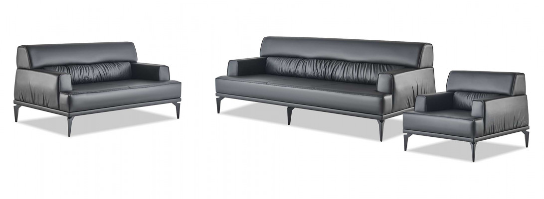 Ledersofa's zwarte sofa-set 3-zits 2-zits fauteuil moderne bank leder.