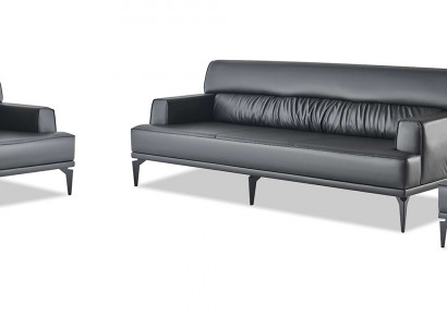 Ledersofa's zwarte sofa-set 3-zits 2-zits fauteuil moderne bank leder.