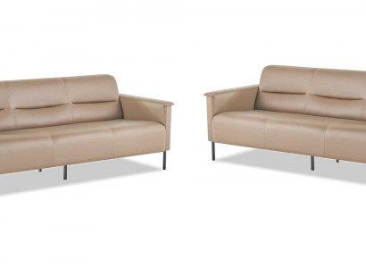 Ledersofa 3-zits roestvrij staal beige modern roestvrijstalen bank leer hout
