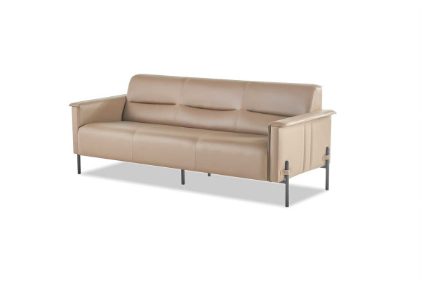 Lederen banken beige roestvrij staal set 3-zits fauteuil modern leer hout bank.