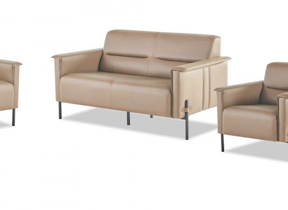 Sofagarnituur Beige Sofa-Set 2-zitter 2x Fauteuil Modern Leder Roestvrij staal