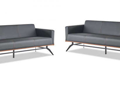 Sofa-set zwart bruin 3-zits compleet lederen banken modern roestvrij staal