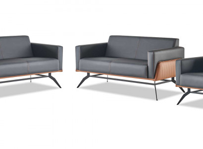 Ledersofa's Set Compleet Leder Hout Zwart Bruin 2-Zits Fauteuil Modern