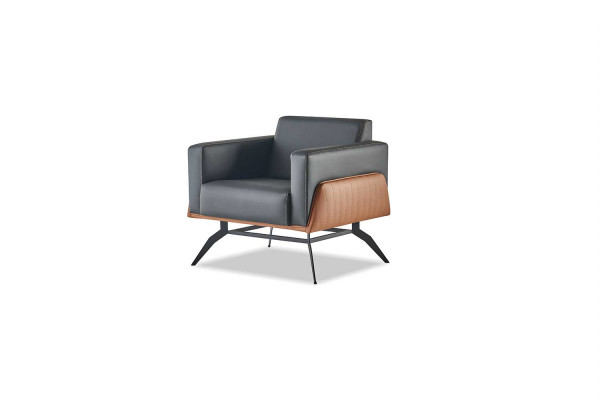 Bankstel Zwart Bruin 3-zits Fauteuil Lederen Banken Roestvrij Staal Hout