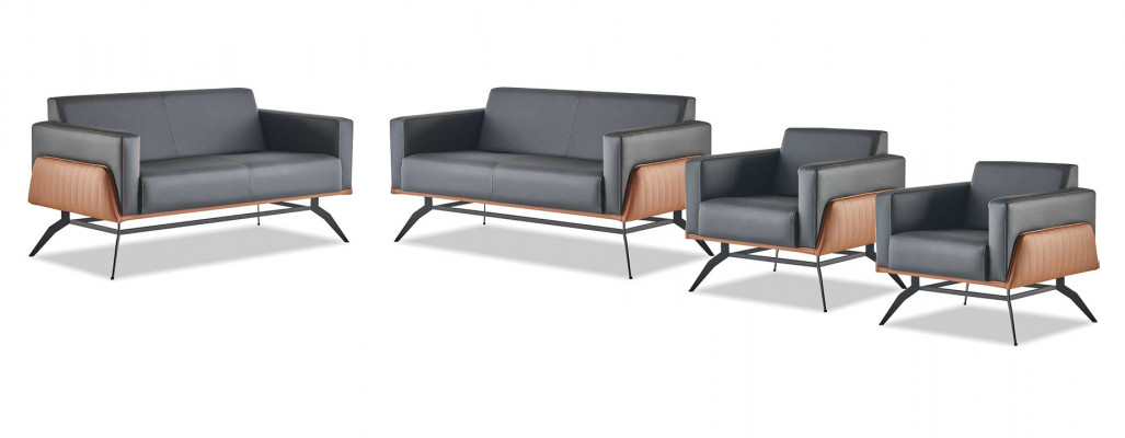 Kompleet Set Zwart Bruin Fauteuil Leder 2-Zits Fauteuil Sofa-Set