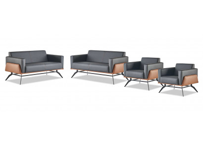 Kompleet Set Zwart Bruin Fauteuil Leder 2-Zits Fauteuil Sofa-Set