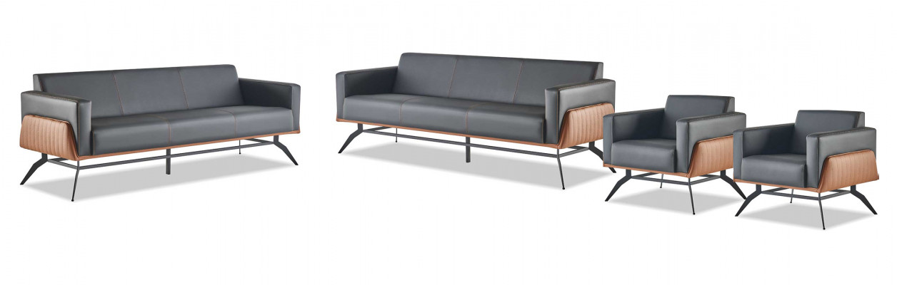 Modern lederen sofa-set 3-zits fauteuil zwart bruin sofa-set bank leer