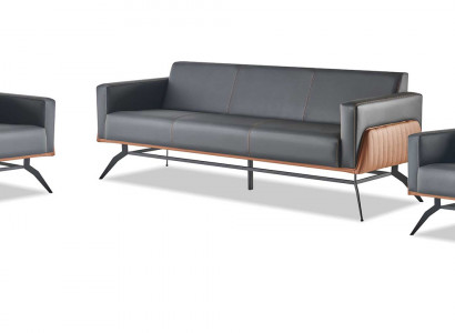 Modern lederen sofa-set 3-zits fauteuil zwart bruin sofa-set bank leer