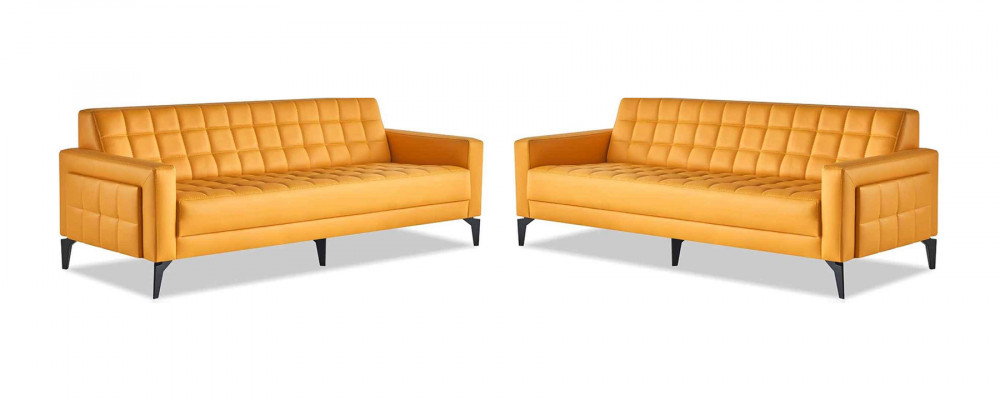Sofa-Set Geel 3-Zitsbanken Chesterfield Lederen Sofa's Modern Leder Roestvrij Staal