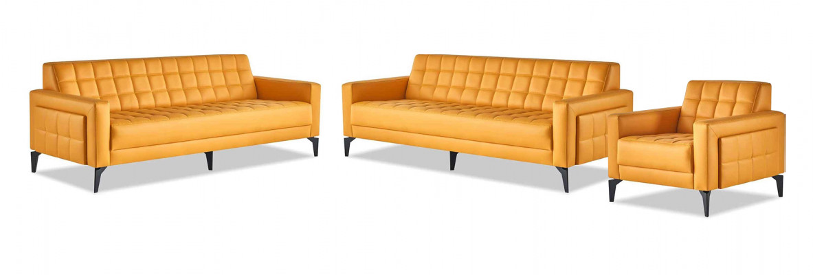 Compleet set sofa's moderne lederen sofa's 3-zits fauteuil bank leder roestvrij staal