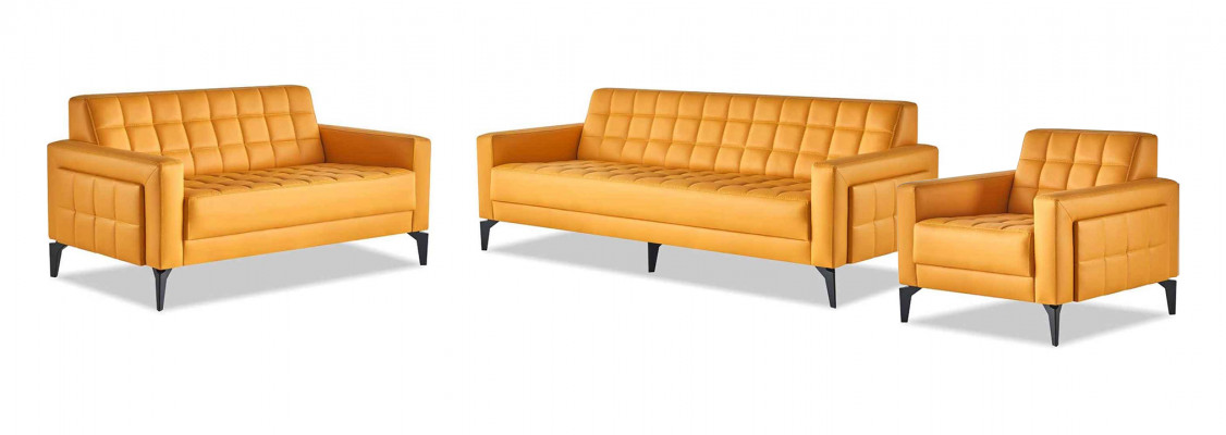 Sofa-set Lederen banken Modern Geel Chesterfield 3-zitsbank 2-zitsbank Fauteuil