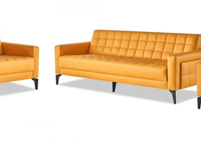 Sofa-set Lederen banken Modern Geel Chesterfield 3-zitsbank 2-zitsbank Fauteuil