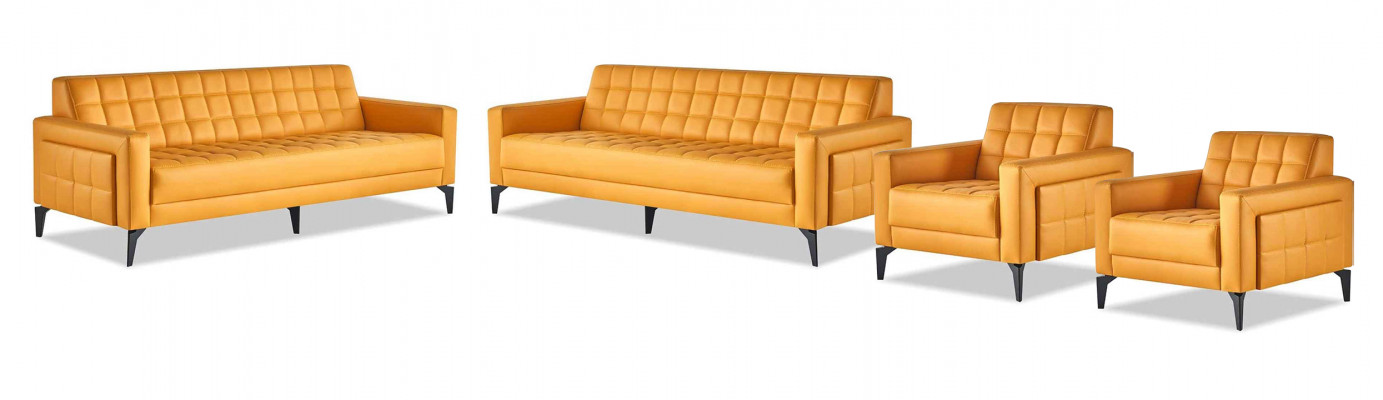 Lederen sofa's Sofa Set 3-zits Fauteuil Modern Chesterfield Bank Geel 4-delig.