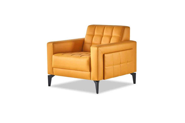 Lederen sofa's Sofa Set 3-zits Fauteuil Modern Chesterfield Bank Geel 4-delig.
