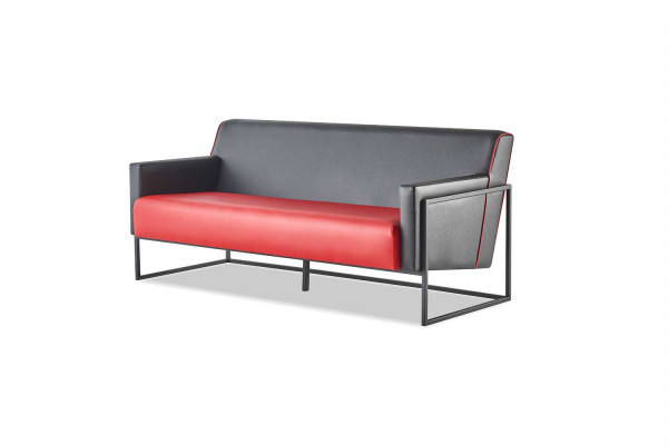 Leren banken zwart rood tweekleurig leren set 3-zits fauteuil modern.