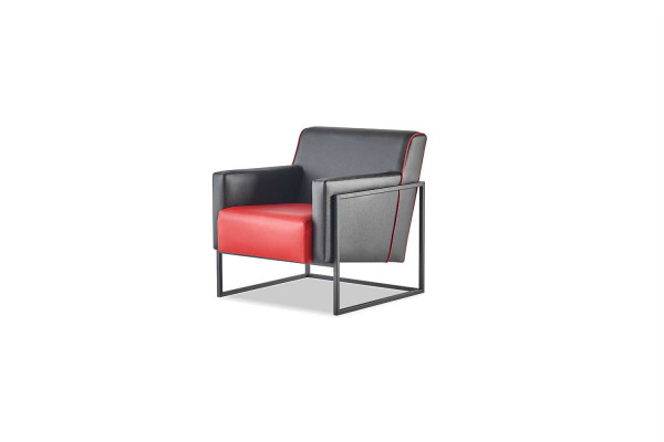 Leren banken zwart rood tweekleurig leren set 3-zits fauteuil modern.
