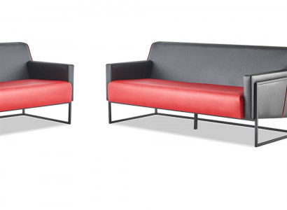 Leren banken zwart rood tweekleurig leren set 3-zits fauteuil modern.