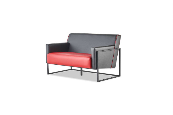Bankstellen Set Zwart Rood Banken 2-Zits Fauteuil Leunstoel Leer