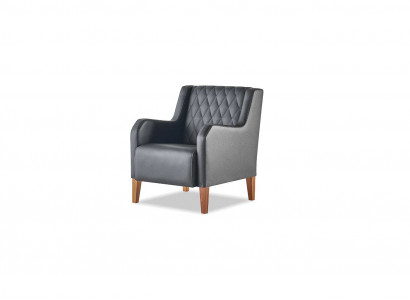 Leunstoel Zwart Fauteuil Leder Hout Modern 1-Zitter Zacht Zitmeubilair