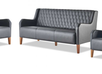 Lederen sofas sofaset 3-zits fauteuil zwart leder hout modern